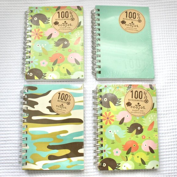 NWT Ecojot Cute Nature 100% Recycled Paper Spiral Journals 5" x 7" Bundle of 4 - Picture 1 of 2